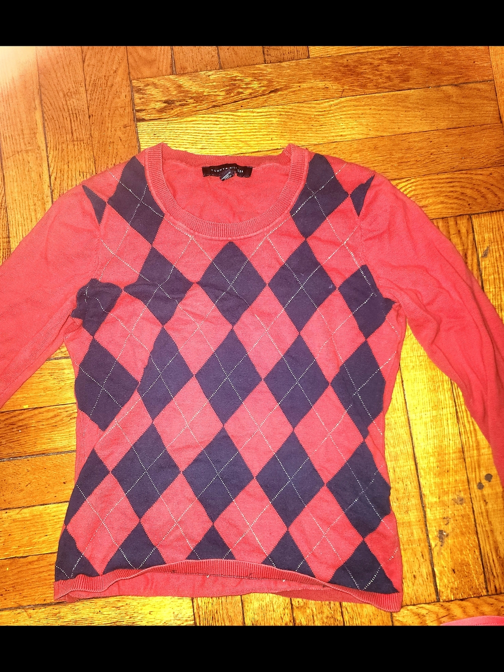 Tommy Hilfiger Red And Navy Argyle Sweater M